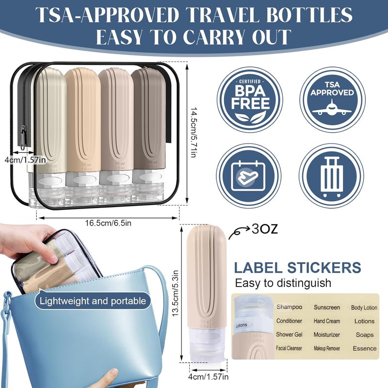 YIIMER Travel Bottles for Toiletries, 3oz TSA Approved Travel Size Toiletries, Silicone Leak-Proof Refillable Containers, Squeezable Liquid Essentials Bottles W/Clear Bag (CREAM) - Image 5